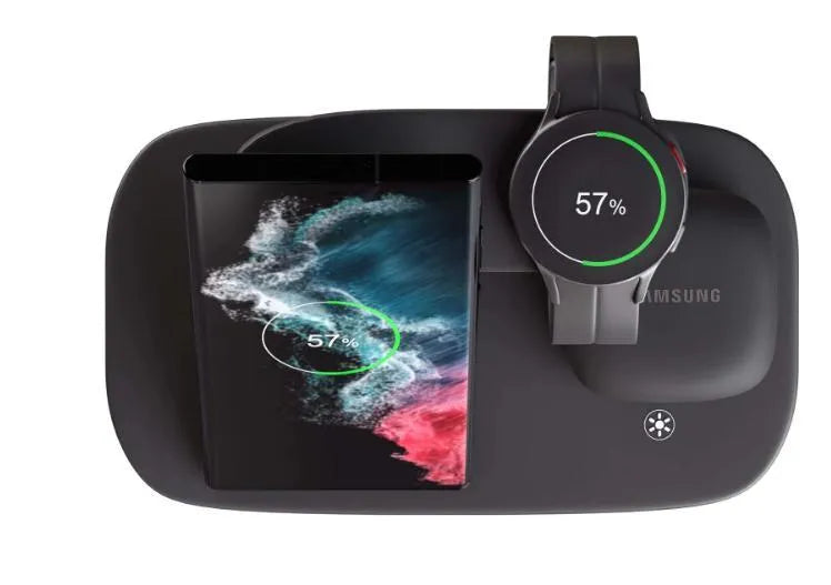 Vertical 3-in-1 wireless charging stand for mobile phone, smartwatch, and headphones