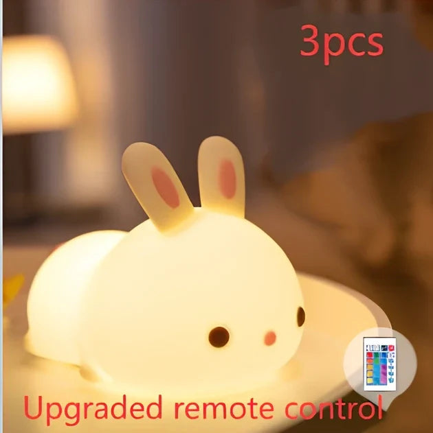 White rabbit silicone night light with touch control measuring 94x144x104mm