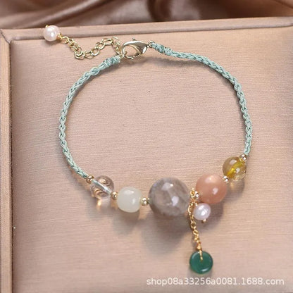 Hand-woven women's bracelet with adjustable buckle in red, green or blue with crystal and sequin details