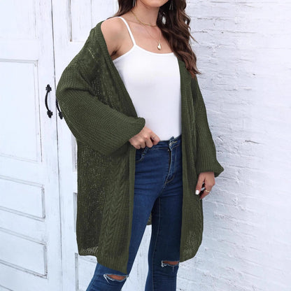 Women's loose acrylic sweater coat in free size showing Army Green colour option