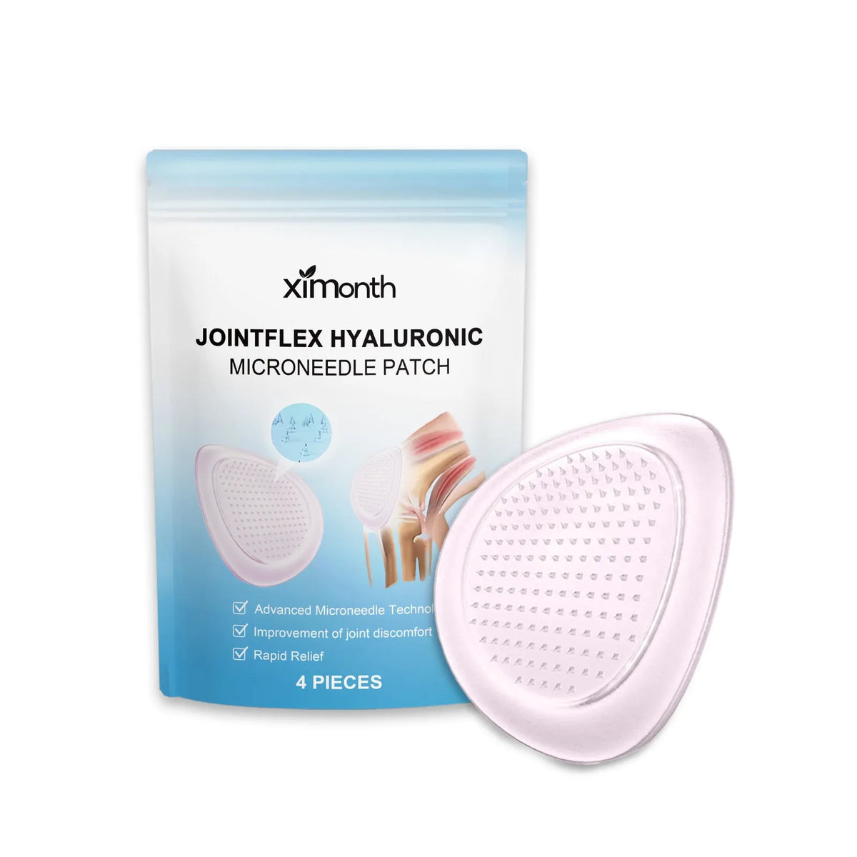 Pack of four Curcumin and Hyaluronic Acid joint pain relief microneedle patches.