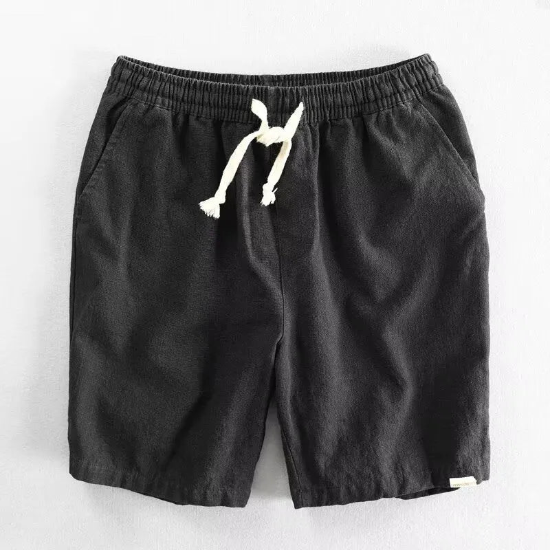 Breathable cotton linen casual loose shorts in straight cut with micro elasticity