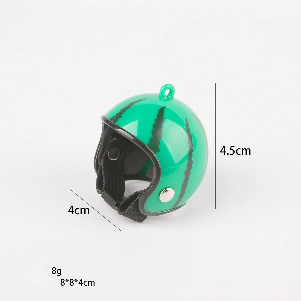 Small adjustable pet helmet for chickens and birds with sponge lining in various costume designs