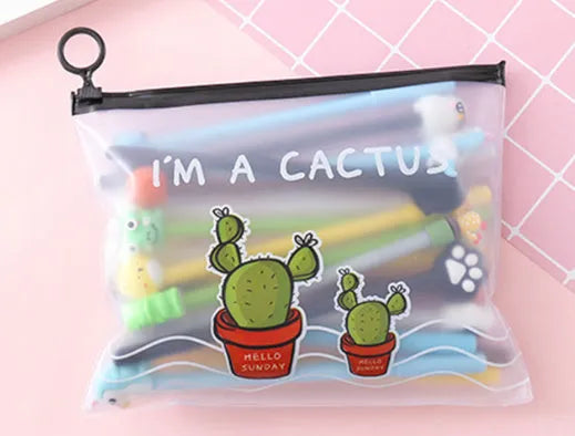 Marvel 20-pack of 0.5mm black pens with cartoon cactus designs in a 21x17cm plastic case
