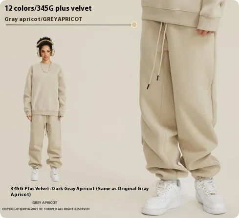Men's casual sweatpants in velvet fabric with ankle banded design, available in multiple solid colours including dark brown, dark green, taupe and grey, featuring a mid-waist elastic waistband and cotton composition for everyday wear, sizes S to 2XL