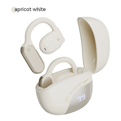 Bone conduction non in-ear Bluetooth headset with silicone ear hook in Glacier Blue and Apricot White