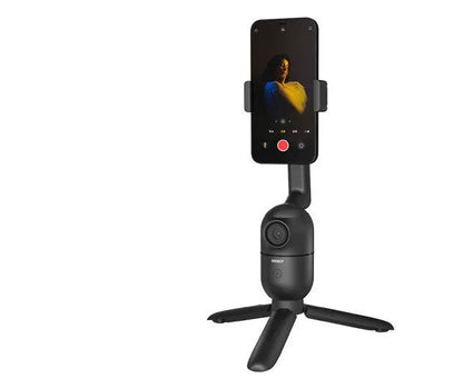 Black mobile phone bracket with face following technology and folding PTZ tripod