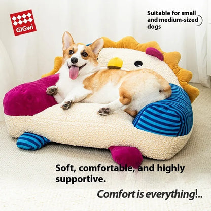 Indoor dog kennel bed with removable washable bedding pad, PP cotton lining, Oxford cloth anti-slip base, cartoon lion design, 70x55x45cm