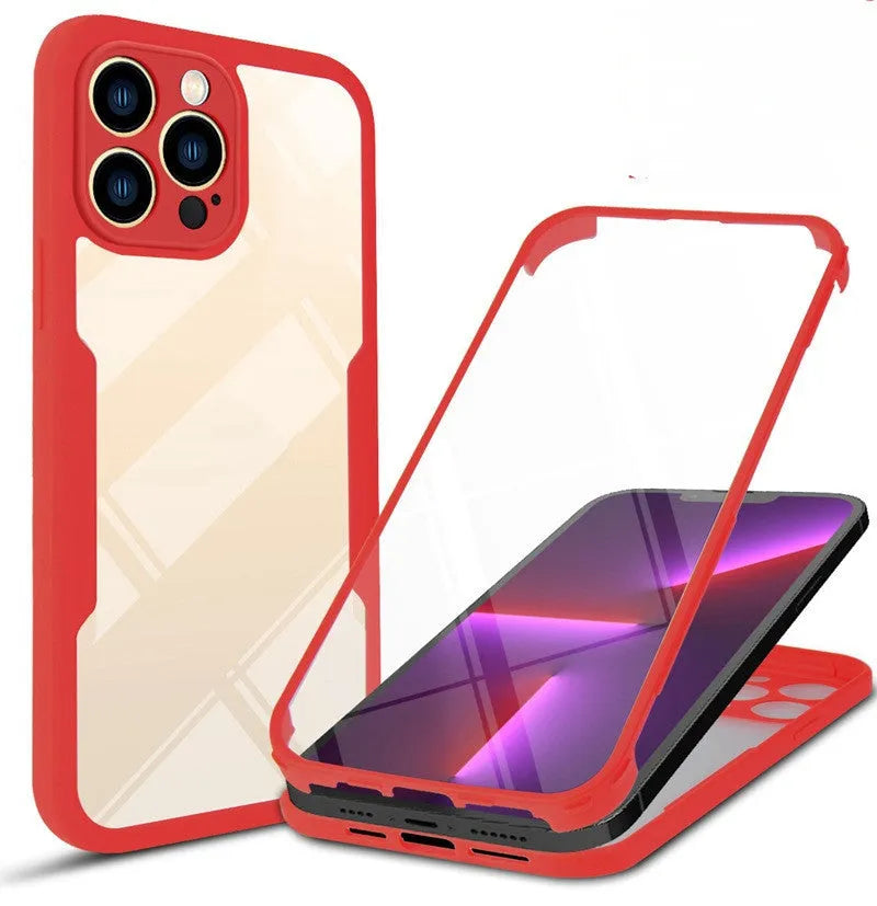 A flexible TPU protective mobile phone case for iPhones, shown in a selection of solid and multi-colour 360 Qicai finishes.