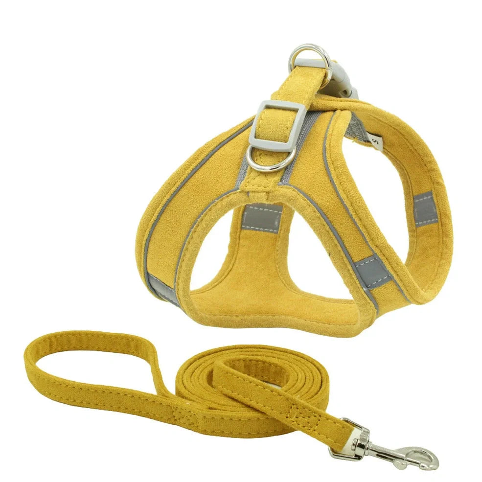 Fleece-lined dog harness with reflective strips and 150cm lead in navy blue colour