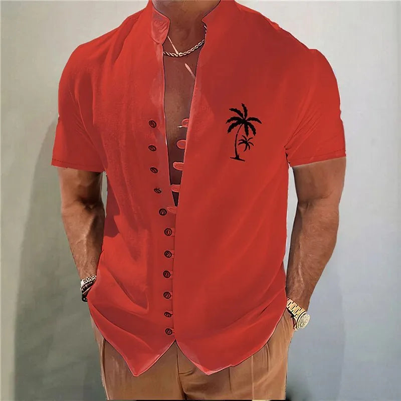Youth wearing geometric floral print short sleeve cardigan shirt in chemical fibre blend fabric