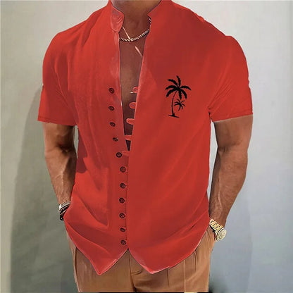 Youth wearing geometric floral print short sleeve cardigan shirt in chemical fibre blend fabric