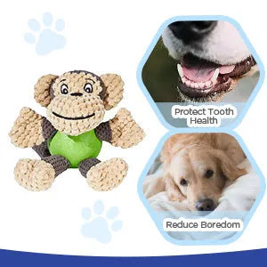 Cute cartoon monkey plush dog toy with squeaker, suitable for small and medium dogs.