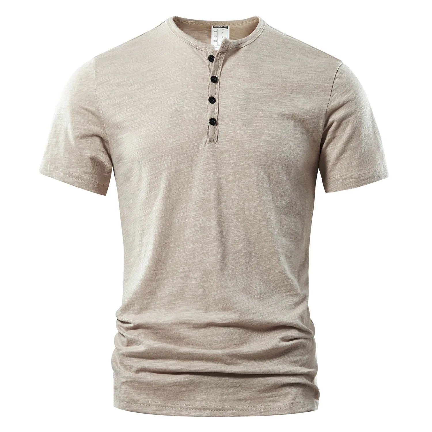 Men's slub cotton short sleeve t-shirt in denim blue colour showing British-style design and textured fabric