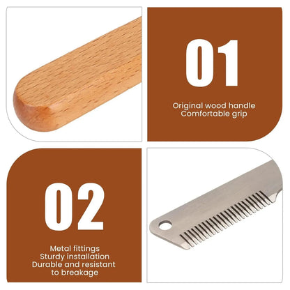 Pet stripping comb with wood handle for cats and dogs in two size options