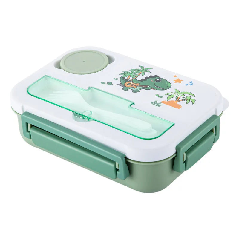 1300ml rectangular plastic cartoon bento box with sealed lid and microwaveable heating, available in three designs