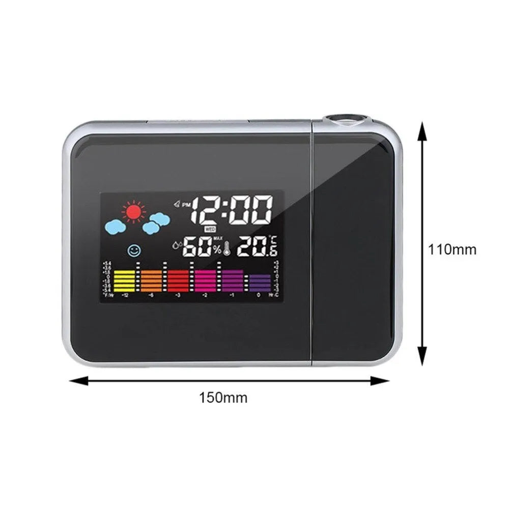 Black digital projection alarm clock with temperature humidity display