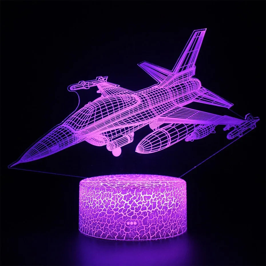 Cartoon-style aeroplane-shaped night light with touch switch and acrylic shade.