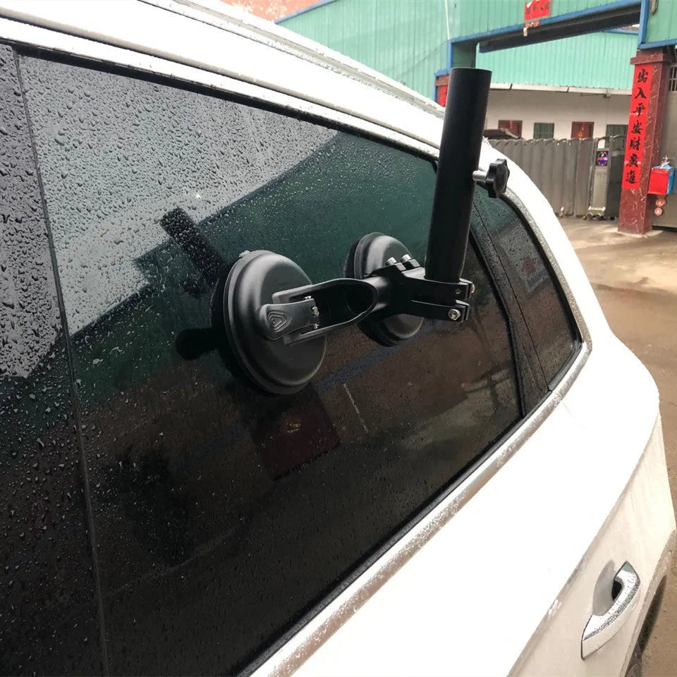 Black off-road car sucker base with round rubber suction cup for vehicle window mounting