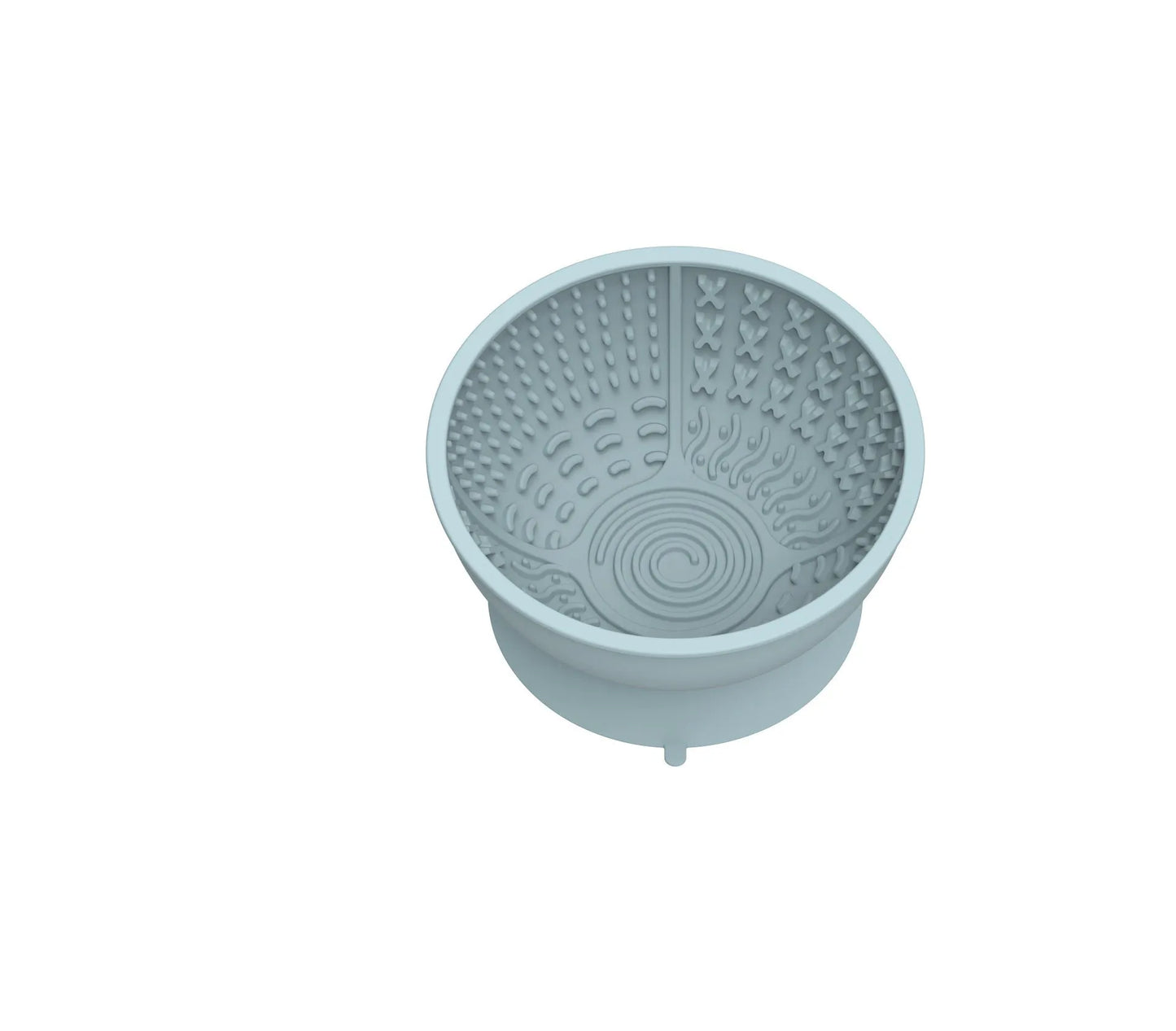 Cyan silicone pet slow feeding bowl with textured surface and suction cup base, 15.8cm diameter