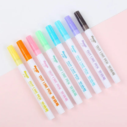 Pack of eight fluorescent highlighter pens with 2mm tips and plastic bodies on a white background.
