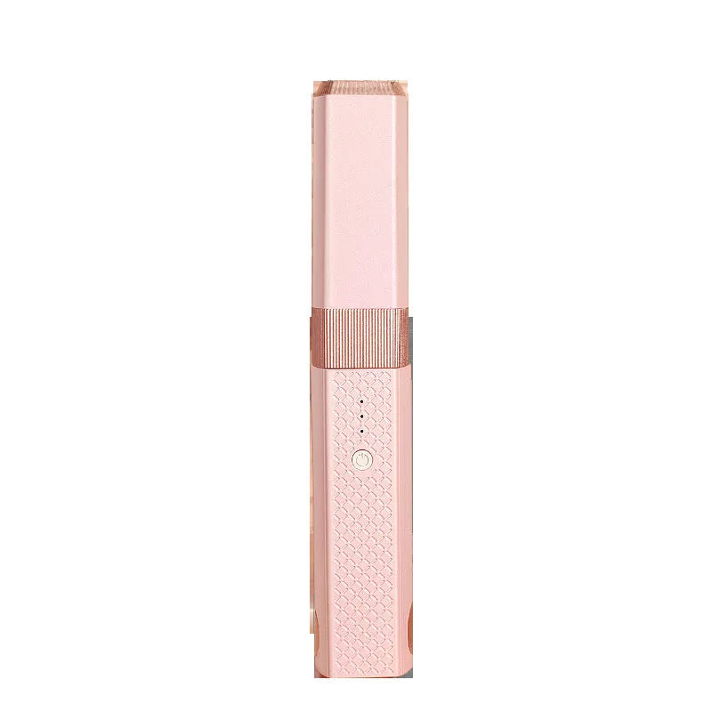 Pink and green cordless USB rechargeable mini hair straightener and curler with ceramic plates