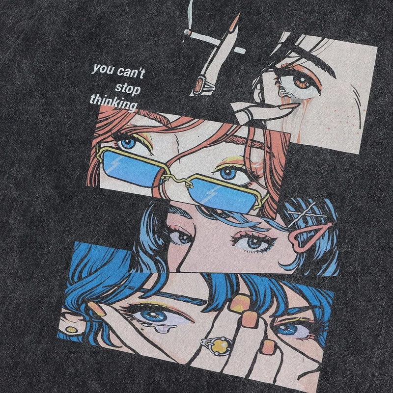 Men's casual short sleeve t-shirt in pure cotton with loose retro cartoon print street style hip hop top available in sizes S to XXXL for summer leisure wear