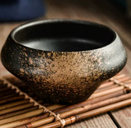 A tall porcelain soup bowl with a Japanese-inspired underglaze pattern, suitable for noodles and microwave use.