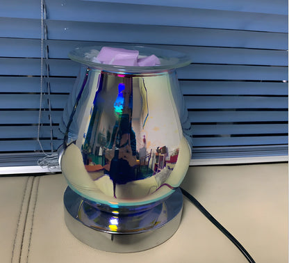 Glass aromatherapy lamp with firework-coloured surface projecting light patterns, touch sensor base, 15cm height