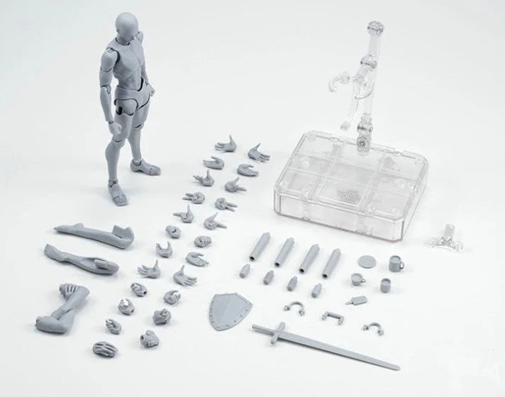 Articulated artist mannequin kits with interchangeable accessories for dynamic pose reference
