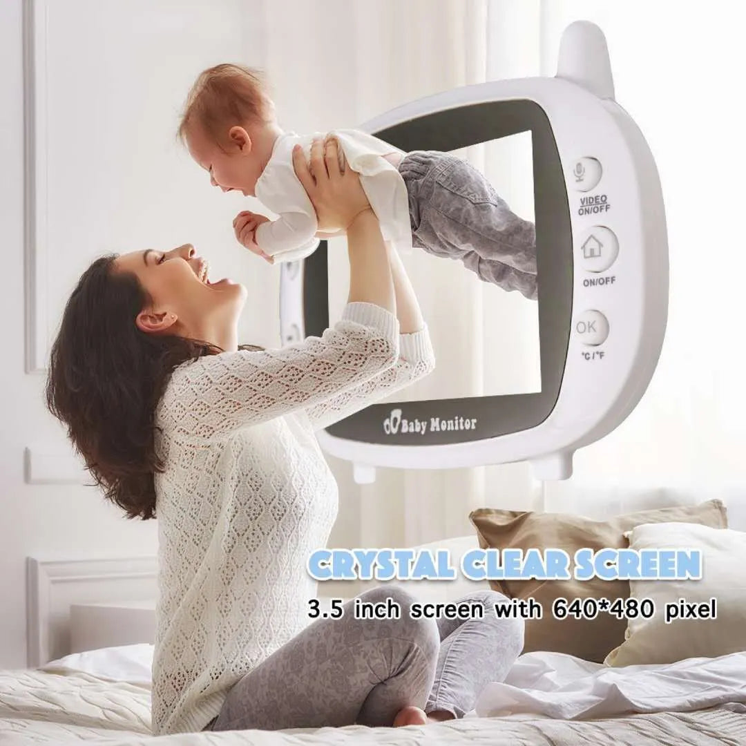White 3.5 inch baby monitor with night vision camera and TFT LCD receiver, UK plug