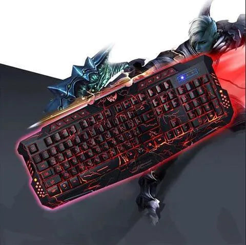 Luminescent Gaming Keyboard USB Wired with Blue Purple Red LED Backlight, 49cm x 19cm, 19-Key Anti-Ghosting, Adjustable Height, ABS Plastic, Black, for PC Gaming and Home Office Use