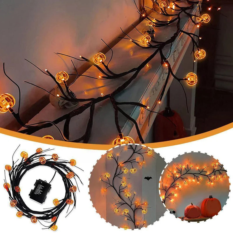 Enchanting Halloween Willow Vine String Lights with Spooky Bats and Pumpkins