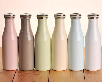 Milk vacuum water bottle in blue, 350ml size with 304 stainless steel insulation and silicone seal, 17cm tall