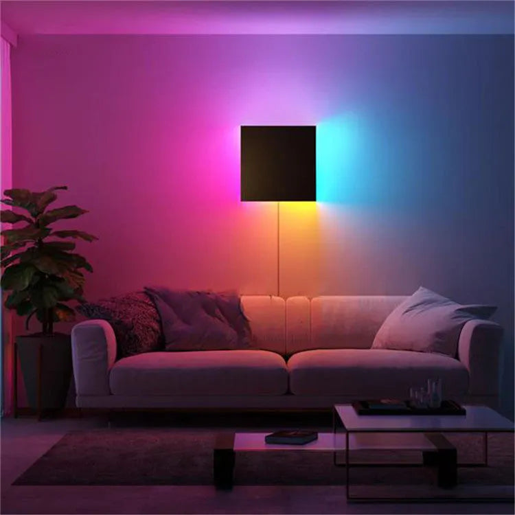 20x20cm black aluminium LED bedside wall light with RGB and warm light options