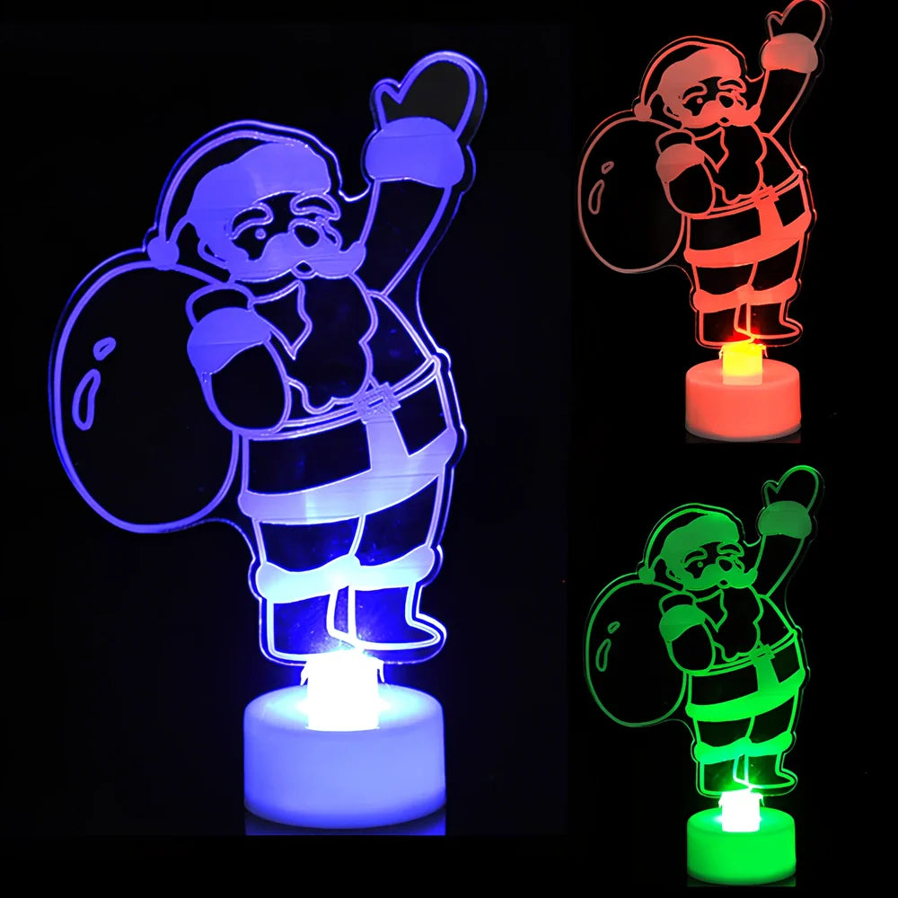 15x8.8cm acrylic Christmas tree ornament glowing with automatic colour-changing lights in Santa Claus design
