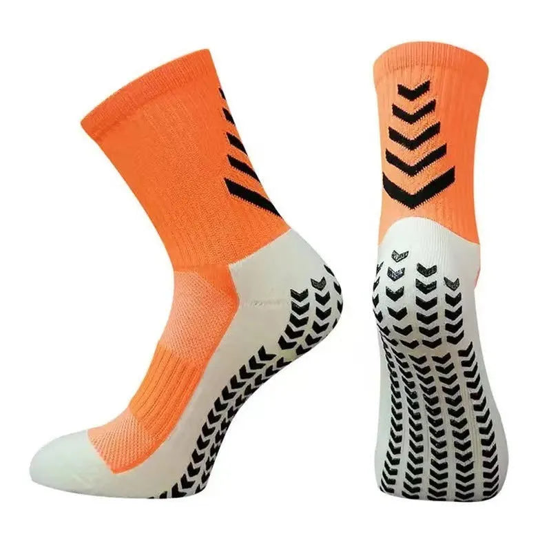 Men's mid-calf athletic socks with non-slip silicone grips in Arrow Black colour with geometric pattern design