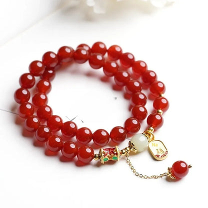 Red agate hetian jade beads bracelet for women with gold-plated finish in three style variations