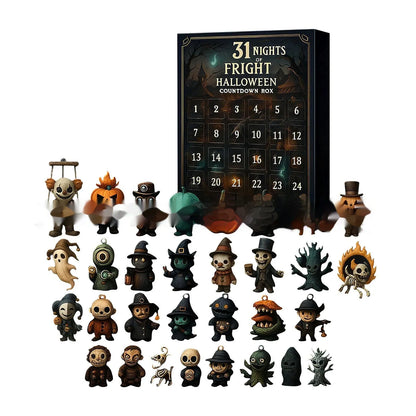 Halloween blind box advent countdown with resin dolls in plastic packaging for Christmas