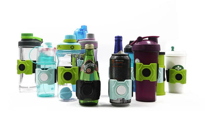 Magnetic sports water bottle with adjustable silicone grip that securely attaches to metal surfaces for hands-free hydration during workouts and outdoor activities