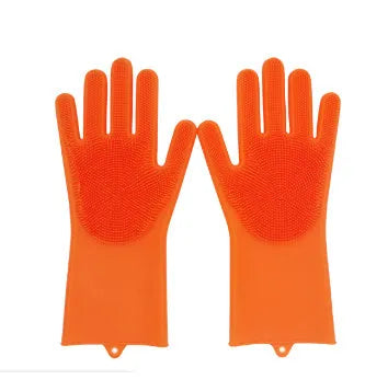 FDA food grade silicone kitchen cleaning gloves with orange colour and 357mm length