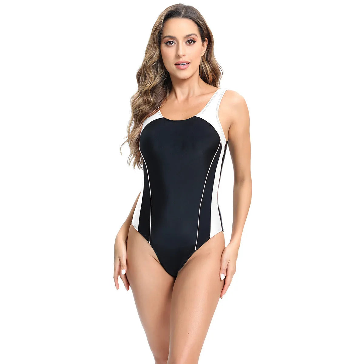 Women's tight briefs one-piece swimsuit in blue, orange, or white chemical fibre blend fabric
