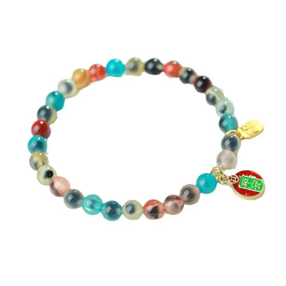 Women's natural agate bracelet with copper coin snake elements in geometric design