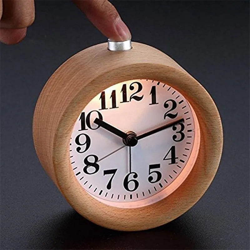 Solid beech wood silent alarm clock with 4-inch display and wooden finish