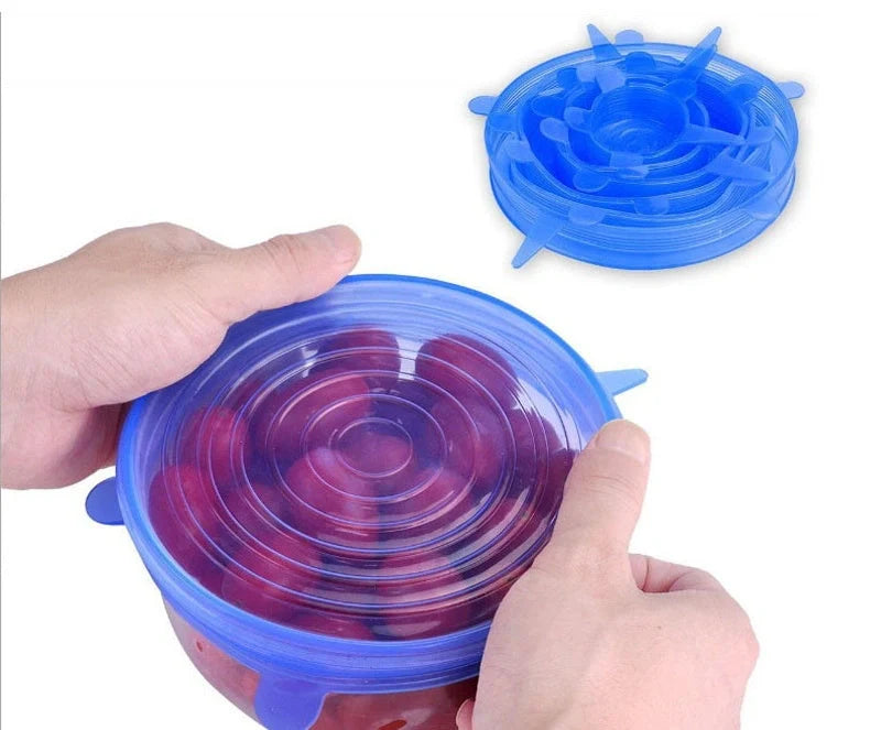 6-piece stretch silicone cookware lid covers in random colors, BPA free and heat resistant