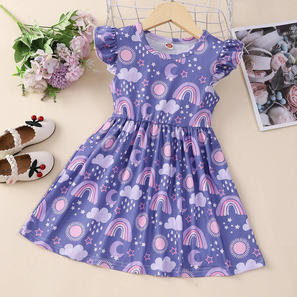 Girl's flounced sleeve dress with A-line skirt in polyester, available in multiple colours for ages 1-6 years