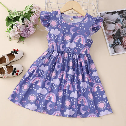 Girl's flounced sleeve dress with A-line skirt in polyester, available in multiple colours for ages 1-6 years