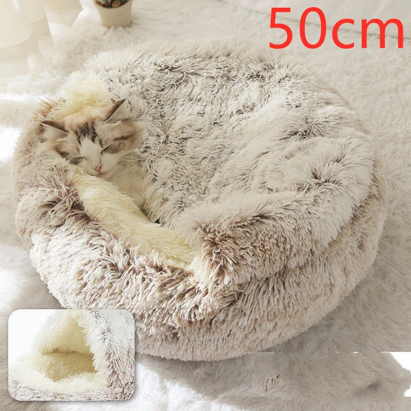 Cozy pet bed with plush and warm fabric for cats and dogs