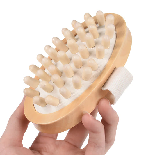 Lotus wood bathroom brush set with massage head, bath brush, and face brush in kraft paper box