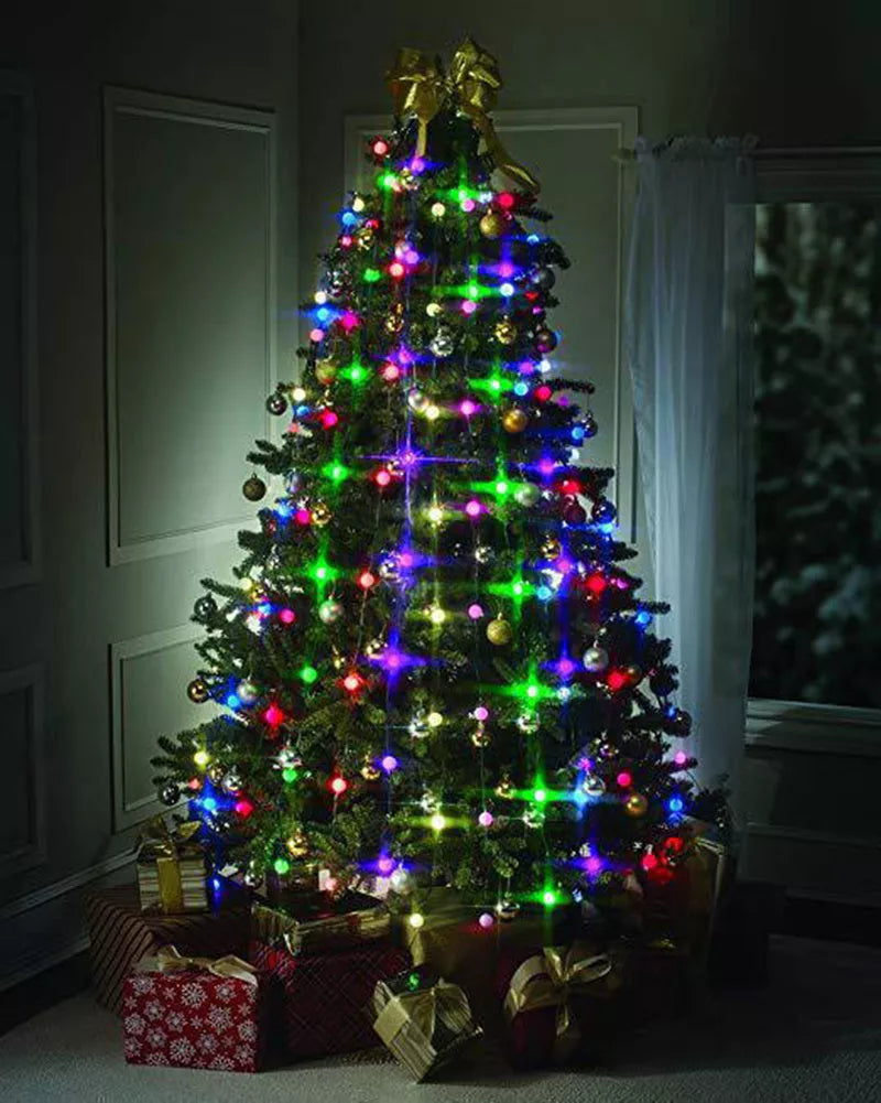 64-LED Christmas tree string lights with 8 wires for festive holiday decoration